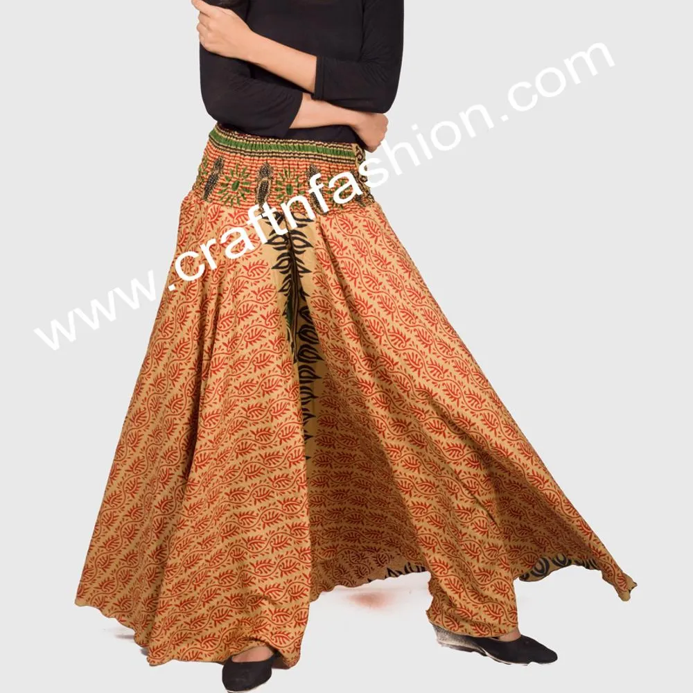 อินโดเวสเทิร์แฟชั่นสวมกระโปรงผ้าไหม-ฤดูร้อนสวมกางเกง-อินเดียวัง-Boho กางเกง