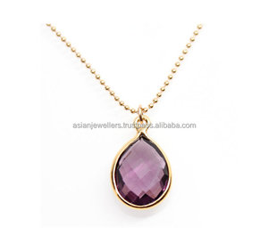 Amethyst Gemstone 925 <b>Sterling</b> <b>Silver</b> Gold Plated Bezel Pendants <b>Necklace</b> - Product Image 1