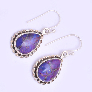Well Formed <b>Purple</b> Copper Turquoise 925 Sterling Silver <b>Earrings</b> Classic Fashionable <b>Earring</b> For Wedding Anniversary or Parties. - Product Image 3