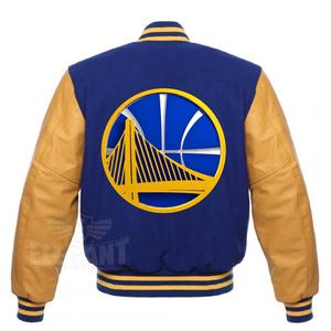 Chaqueta Universitaria Personalizada con Letras Azules, Blancas y Rojas, Chaqueta Universitaria de Béisbol de Lana con Mangas de Cuero - Product Image 4