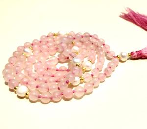 Collares hechos a mano con cuentas de artista indio, Perla de cuarzo rosa 108, cuentas Mala con borla anudada, collar de Yoga de estilo religioso, regalo - Product Image 3