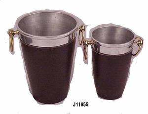 Seau à glace à vin en aluminium poli miroir de haute qualité avec du cuir sur la surface extérieure - Product Image 3