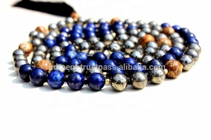 High Quality 8 mm Round Beads Handcrafted Gemstone Mala Beads Knotted <b>Silk</b> Tassel Necklace - Product Image 5