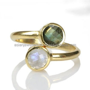 925 sterling silver Labradorite & Rainbow <b>Moonstone</b> vermeil Gemstone <b>rings</b> Beautiful handmade Gold Plated jewelry - Product Image 1