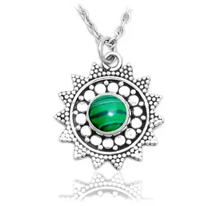 Natural malachite gemstone necklace jewelry wholesale 925 sterling silver pendant supplier