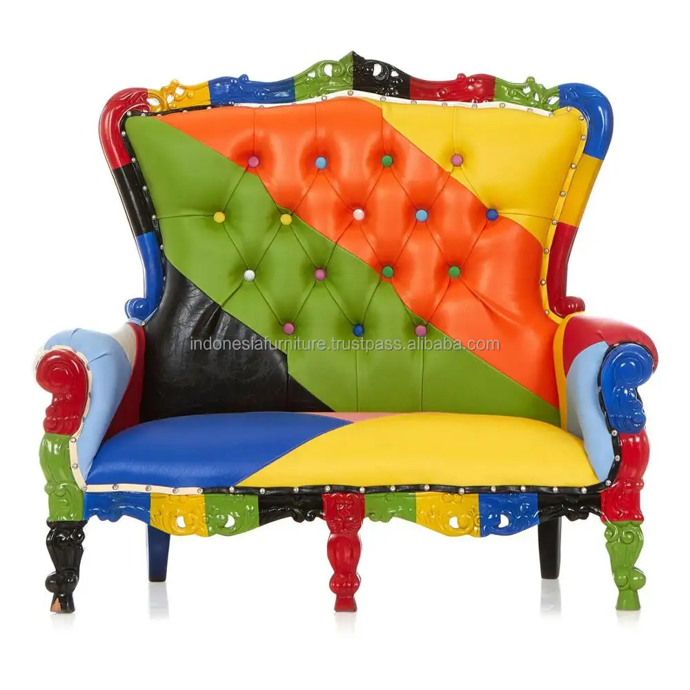 Accent Gesneden Troon Stoel-Rainbow Cover Regenboog Verzoek Mini Tiffany Kinderen Love Seat Party Massief Hout