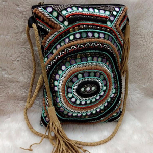 Bollywood Style Canvas <b>Evening</b> Clutch <b>Bag</b> with Satin Lining and Hand Embroidered Thread Pattern - Product Image 1