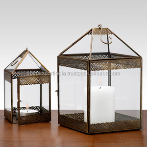Customized Size <b>Metal</b> <b>Lantern</b> Latest Unique Clear Glass Mesh Design for Home Office Garden Decoration Durable Hanging Candle - Product Image 1
