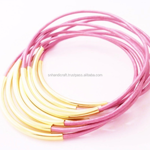 Handmade Happiness Design your Own Set of <b>Leather</b> Bangle <b>Bracelets</b> with Gold or Silver Tube Accents, Stacked <b>Bracelet</b> Bangle - Product Image 1