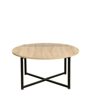 Meubles de salon de table basse ronde en bois avec base en métal pour un usage domestique - Product Image 1