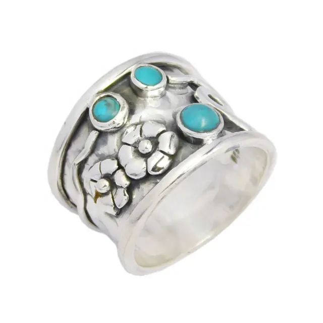 Eminent Real Turquoise Gemstone Ring 925 Sterling Silver Jewelry Rings Unique Design Fancy Jewelry