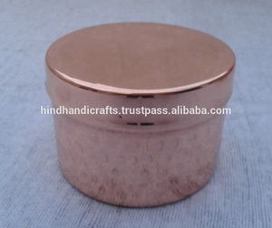 ภาชนะเทียนตอกทองแดงบริสุทธิ์ 100% พร้อมฝาปิดและคุณภาพระดับพรีเมียมขวดเทียนขี้ผึ้งถั่วเหลืองผู้ผลิตของอินเดีย - Product Image 6