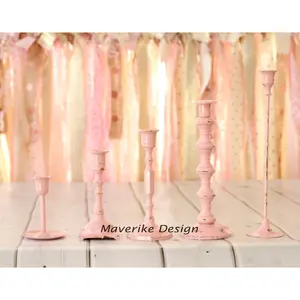 家庭和婚礼用手工粉色锥形烛台圣诞桌面照明装饰烛台