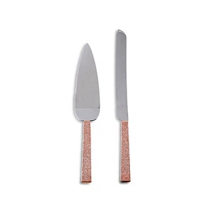 Rose Gold Rectangular Bold Handle <b>Cake</b> <b>Server</b> and Knives Silver Plated Blade Cutlery - Product Image 2