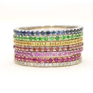 Mezcla de anillo de piedras preciosas de oro amarillo de 14k boda compromiso completo eternidad banda apilable anillo de joyería al por mayor - Product Image 2
