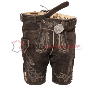 Pantalones cortos de cuero alemán de cintura media unisex de talla grande con patrón de trachten decorado con bordado y antiarrugas de secado rápido - Product Image 1