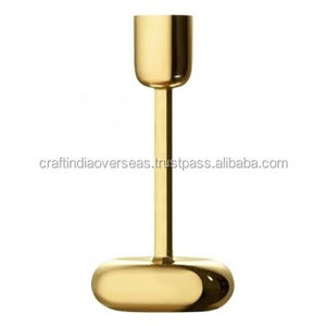 Handmade Gold-Plated <b>Brass</b> Candle Holder Exclusive Goblet Design Trendy Metal Vessel for Home Use - Product Image 1