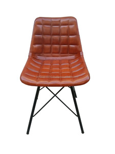 Silla de comedor de cuero y hierro industrial vintage - Product Image 3