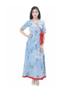 Traditional Hand block printed long dress cotton batik fabric long kurti for women
