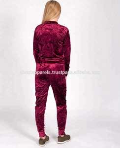 สาวใหม่ราคาถูกออกแบบผู้หญิงสีแดง Velour Tracksuit เย็บปักถักร้อยเพชรโลโก้หมวก - Product Image 4