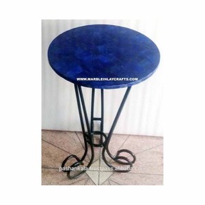 Plateau de table basse rond en lapis-lazuli avec support en fer - Product Image 1