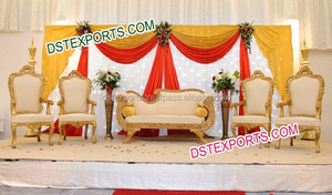 Best Muslim Wedding Carved Furniture Muslim Wedding <b>Gold</b> Designer <b>Sofa</b> Set Wedding Furniture - Product Image 3