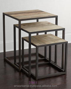 Juego De 3 Mesas De Madera De Hierro Para Mesa De Centro Mesa De Desayuno - Product Image 1