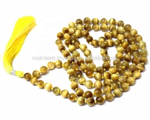 Venta caliente 108 Bead Yoga Mala collar hecho a mano artista indio collares con cuentas ojo de gato 8mm perlas naturales cadenas al por mayor - Product Image 1