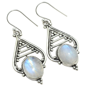 Pendientes de plata de ley 925 con piedra lunar de arcoíris, óvalo, color blanco, buena apariencia, joyería de plata de ley 925 - Product Image 1