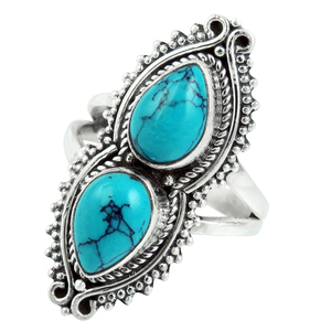 Bague fantastique en forme de poire Turquoise verte en argent Sterling 925, fabricant de bijoux indiens, bijoux en argent - Product Image 3