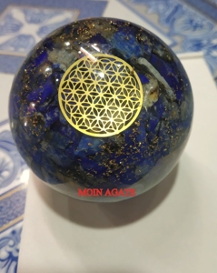 Tự nhiên <span class=keywords><strong>Lapis</strong></span> <span class=keywords><strong>Lazuli</strong></span> orgone Sphere bóng chữa bệnh Chakra đá và EMF bảo vệ kép pha lê và Agate loại hình cầu để bán - Product Image 3