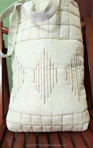 100% lin lin matelassé sac fourre-tout taille moyenne tissé manipulé avec motif uni et lettre pour le shopping - Product Image 4