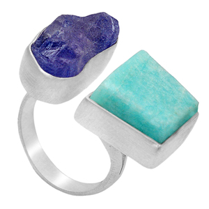 Anillo Unisex de Plata de Ley 925 con Incrustaciones de Amazonita y Tanzanita Naturales, Estilo Moderno para Bodas - Product Image 4