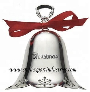 Ornement en argent Ornements annuels gravés avec cloche suspendue avec ruban suspendu rouge pour la décoration de l'arbre de Noël de Noël - Product Image 2
