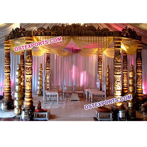 Conjunto de Mandap de Madera Tallada para Bodas, con Pilar de Madera con Tallado Elaborado, Hermosa Decoración para Mandap de Ocho Pilares, Canadá - Product Image 1