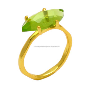 925 Sterling Silver Vintage Fashionable <b>Ring</b> Green <b>Peridot</b> Quartz Gemstone Gold Plated for Women Wedding or Party Gift - Product Image 1