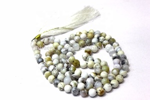 Collar de cuentas de artista indio hecho a mano con ágata dendrítica, cuentas Mala de 8mm, borla anudada para regalos, fiestas, Budismo inspirado - Product Image 2