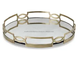 OEM ODM Customized Amazing Eco Material Metal Serving trays Display Partyware Fast Food Tray Round Mirrored Serving Tray