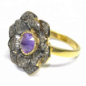 925 Sterling Silver Pave Diamond Amethyst Floral <b>Ring</b> Jewelry <b>Fashionable</b> <b>Ring</b> For Wedding Engagement or Anniversary For Women. - Product Image 3