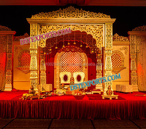 Ensemble de Mandap de mariage doré sculpté, Mandap de mariage indien, Mandap en fibre, Washington Belgique - Product Image 2