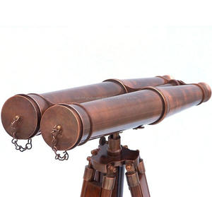 Télescope de l'amiral en cuivre antique avec support en bois jumelles nautiques nouveauté cadeau debout au sol - Product Image 1