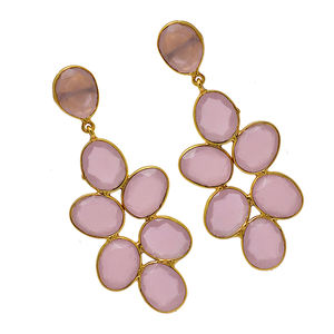 Faceted Rose Chalcedony Gemstone 925 Sterling Silver Gold Plated <b>Stud</b> <b>Earrings</b> <b>Fashionable</b> <b>Earring</b> for Wedding, Gift, Party. - Product Image 2