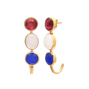 Blue & Milky Chalcedony & Ruby Hydro Fashionable Earrings