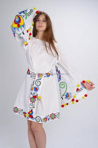 Exclusive Wings of Summer <b>Rainbow</b> Embroidered Floral <b>Wedding</b> Midi <b>Dress</b> Amazing Butterfly Sleeves Floral Festival Pom Pom Tunic - Product Image 2