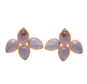 Handmade 925 Sterling <b>Silver</b> 18K Gold Plated Bezel Setting Minimalist <b>Stud</b> <b>Earrings</b> <b>for</b> <b>Women</b> with Natural Amethyst Gemstone - Product Image 1