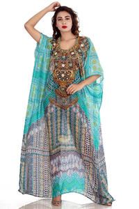 ผู้หญิงแฟชั่น Kaftan ชุดผู้หญิงสวมใส่พิมพ์ดิจิตอล Kaftan ชุดคริสตัลเครื่องประดับคอชุดยาวเต็ม - Product Image 5