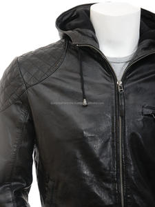 เสื้อแจ็คเก็ตหนังแกะคลาสสิคแบบมีฮู้ด OEM สำหรับผู้ชาย ป้องกันลมได้ดี - Product Image 3