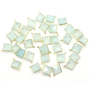 Aqua Calcedony Lunette en argent sterling 925 Connecteur plaqué or 18 carats Fabrication de bijoux de forme carrée faite à la main Unique et élégante - Product Image 2