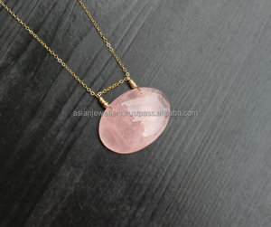925 Sterling Silver <b>Handmade</b> <b>Jewelry</b> with Gold-Plated Pink Chalcedony Gemstone Pendant for Gift - Product Image 2