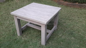 Table d'appoint rectangulaire en bois de teck massif au design moderne, gris patiné rustique, pour mobilier d'extérieur, pour piscine, cour et école - Product Image 3